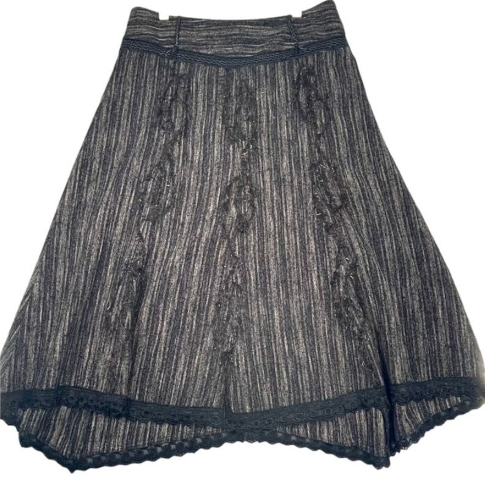 Forwear New York VTG Tweed A-Line Skirt 12 Black Gray Lace Hem‎ Academia Preppy